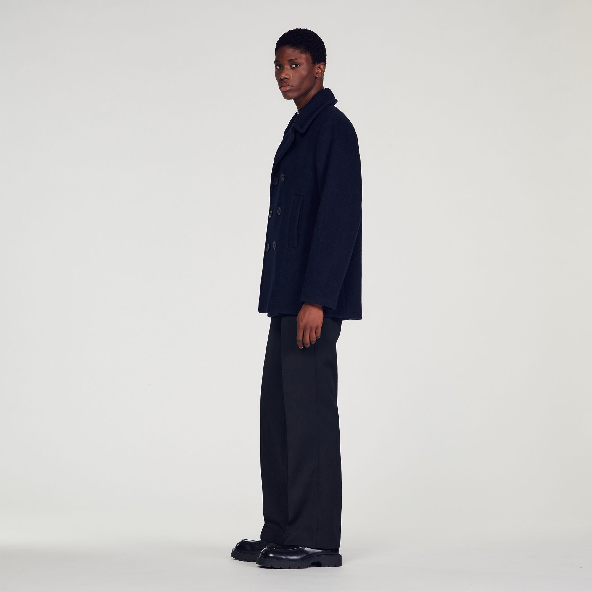 Wool pea coat Navy Blue Sandro Men