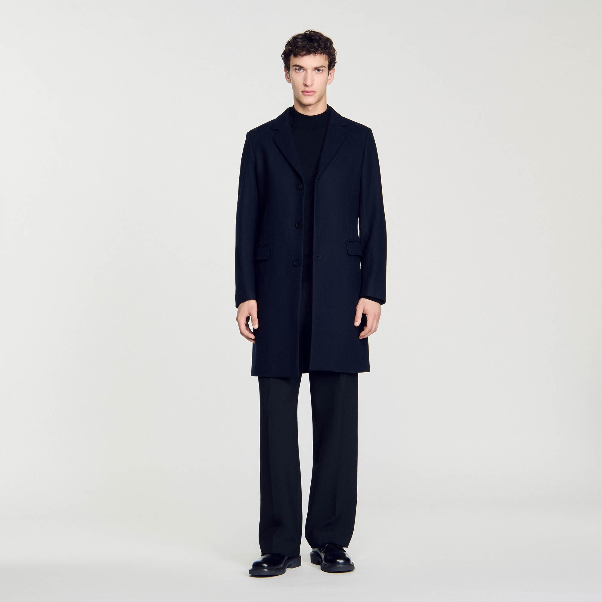 Wool broadcloth coat Navy Blue Sandro Men