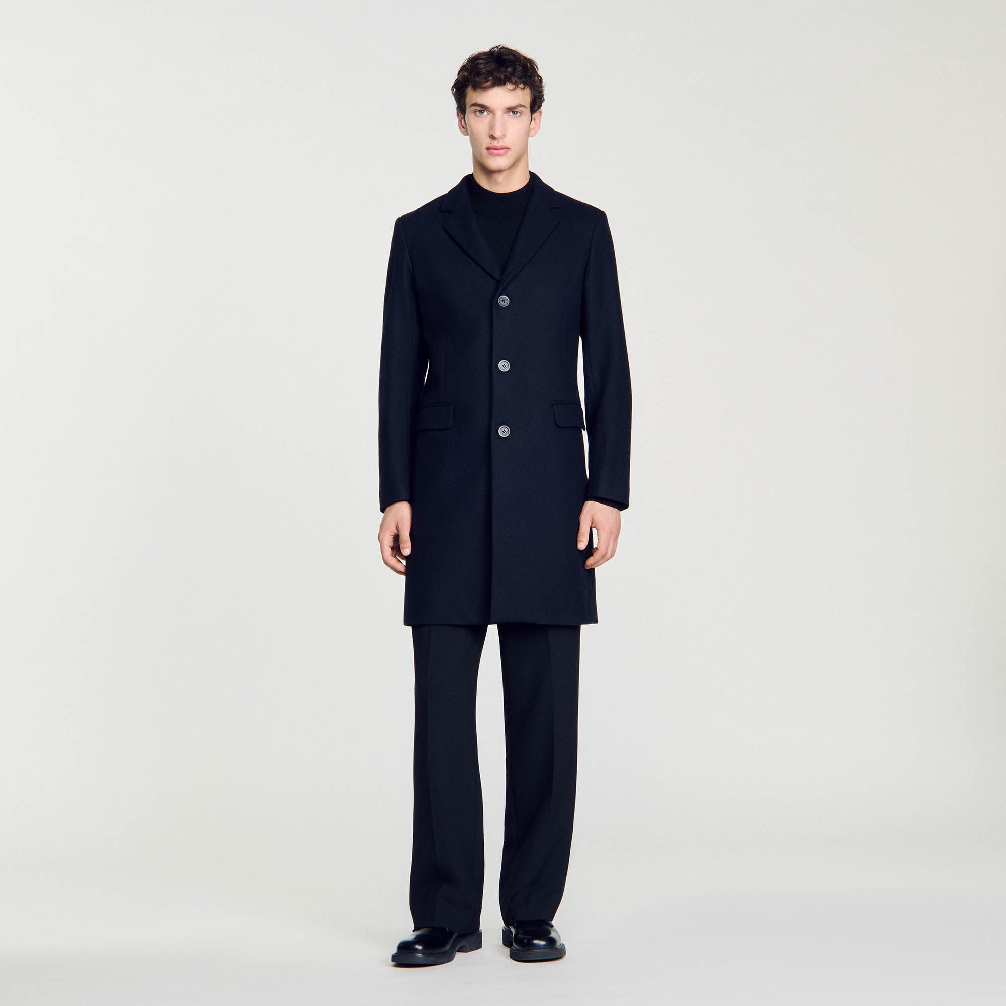 Wool broadcloth coat Navy Blue Sandro Men
