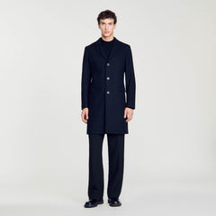 Wool broadcloth coat Navy Blue Sandro Men