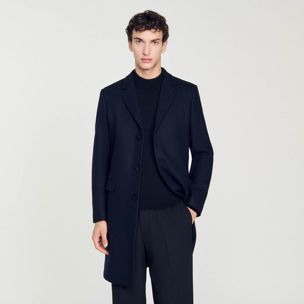 Wool broadcloth coat Navy Blue Sandro Men