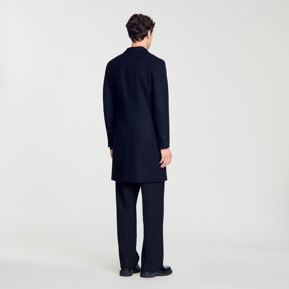 Wool broadcloth coat Navy Blue Sandro Men