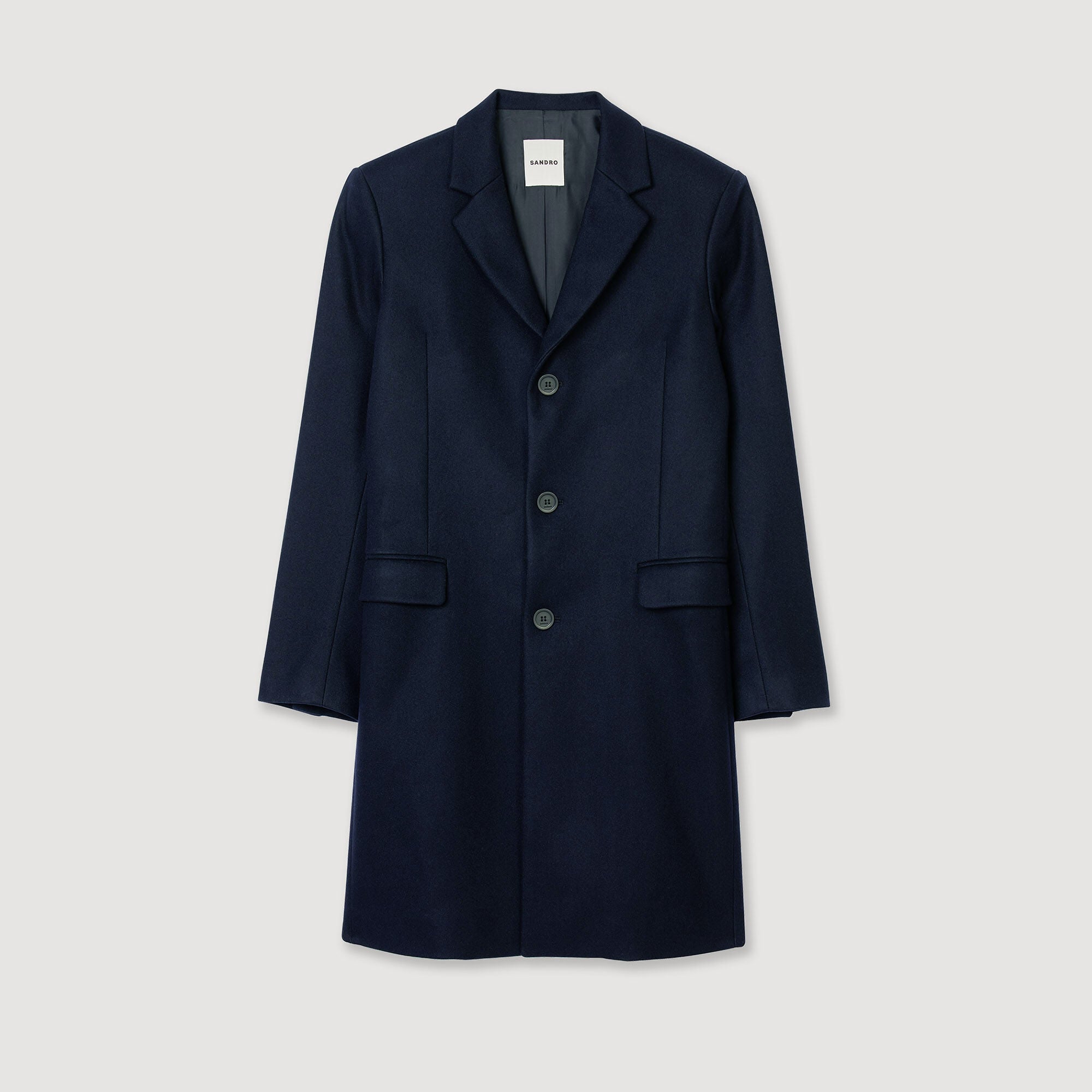 Wool broadcloth coat Navy Blue Sandro Men