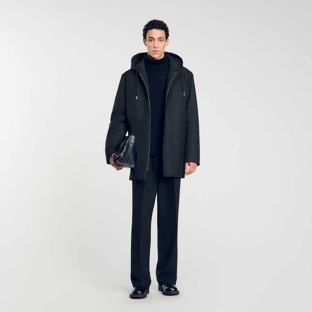 Hooded parka with zip Black Sandro Men