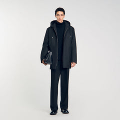 Hooded parka with zip Black Sandro Men
