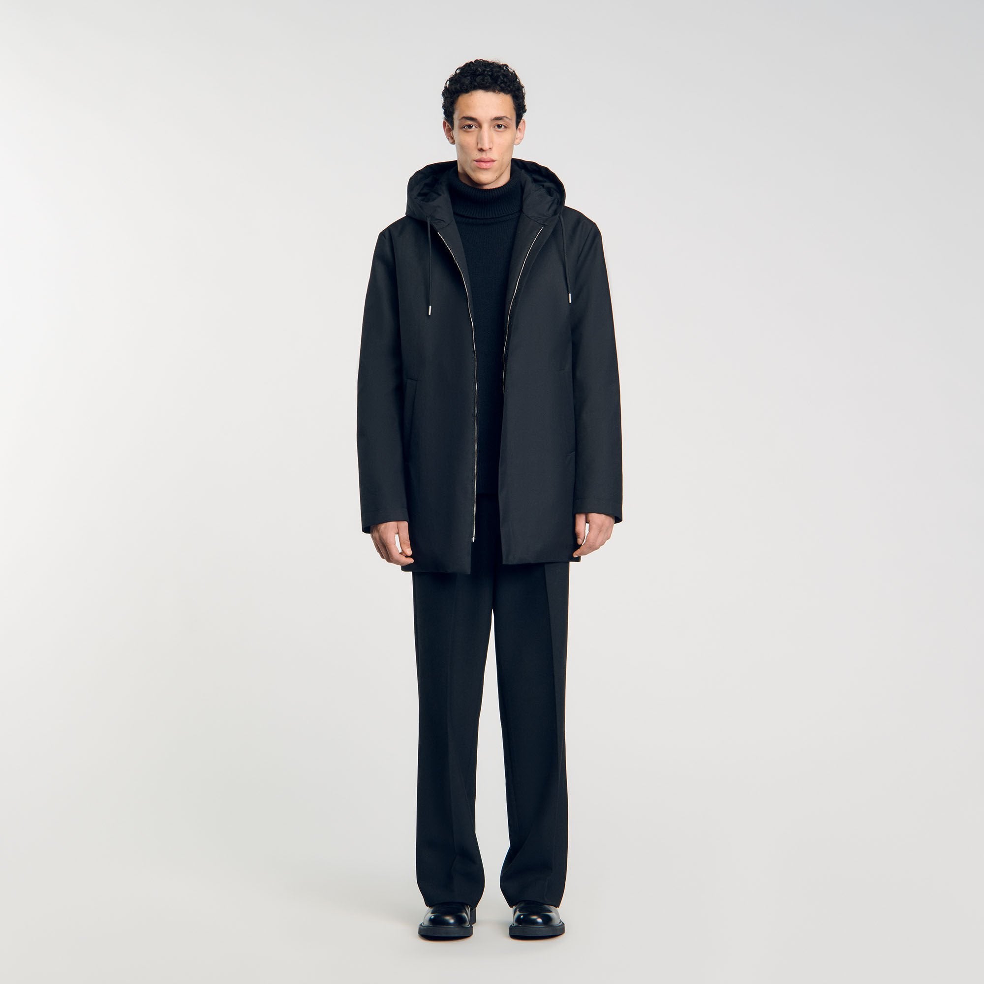 Hooded parka with zip Black Sandro Men