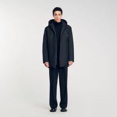 Hooded parka with zip Black Sandro Men