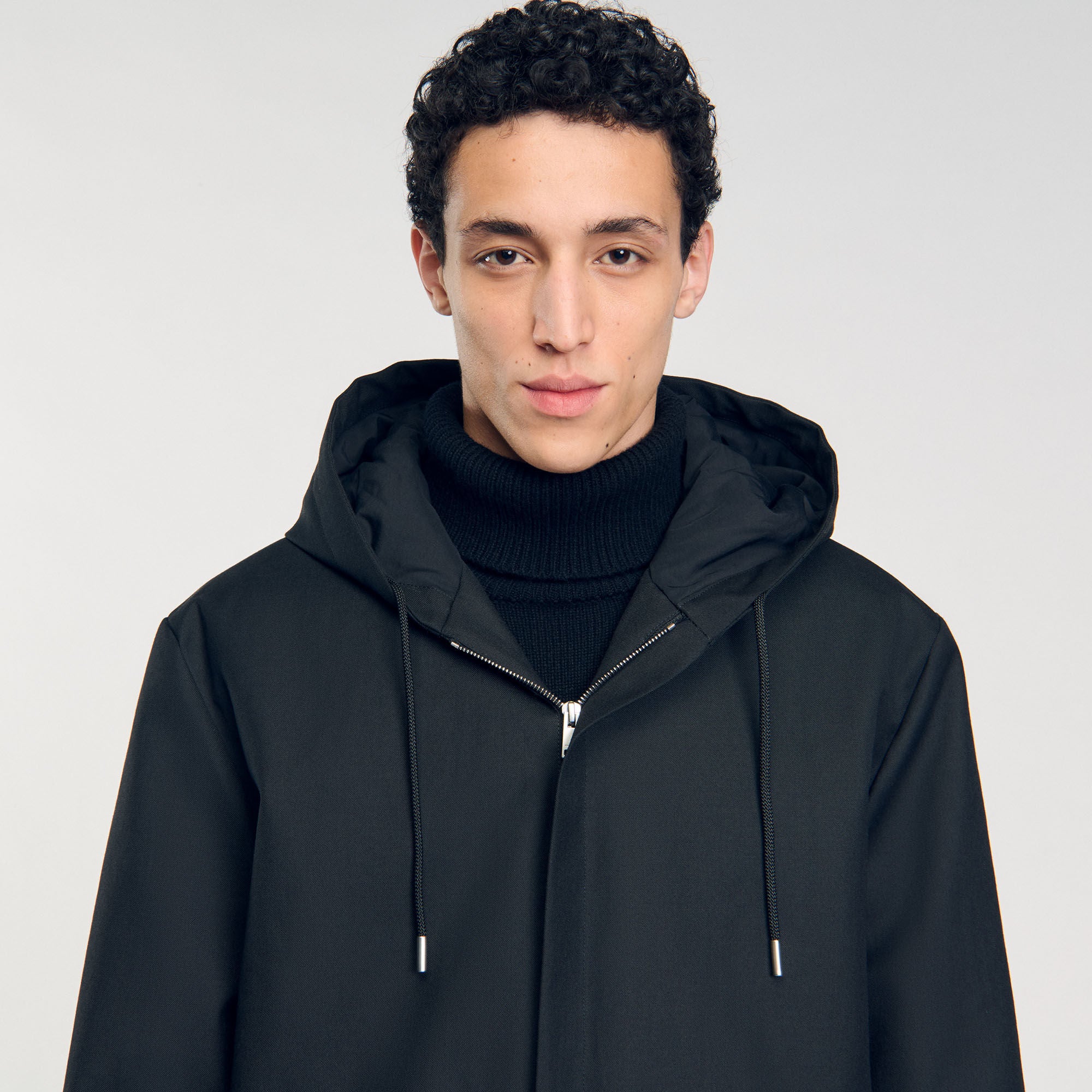 Hooded parka with zip Black Sandro Men