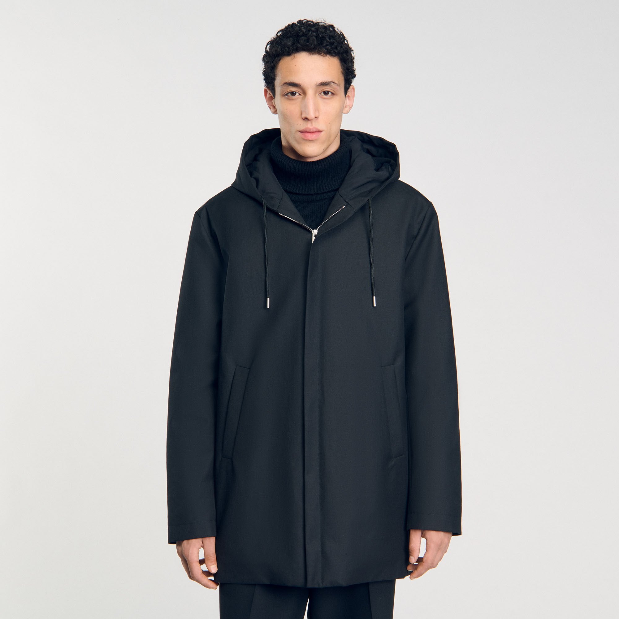 Hooded parka with zip Black Sandro Men