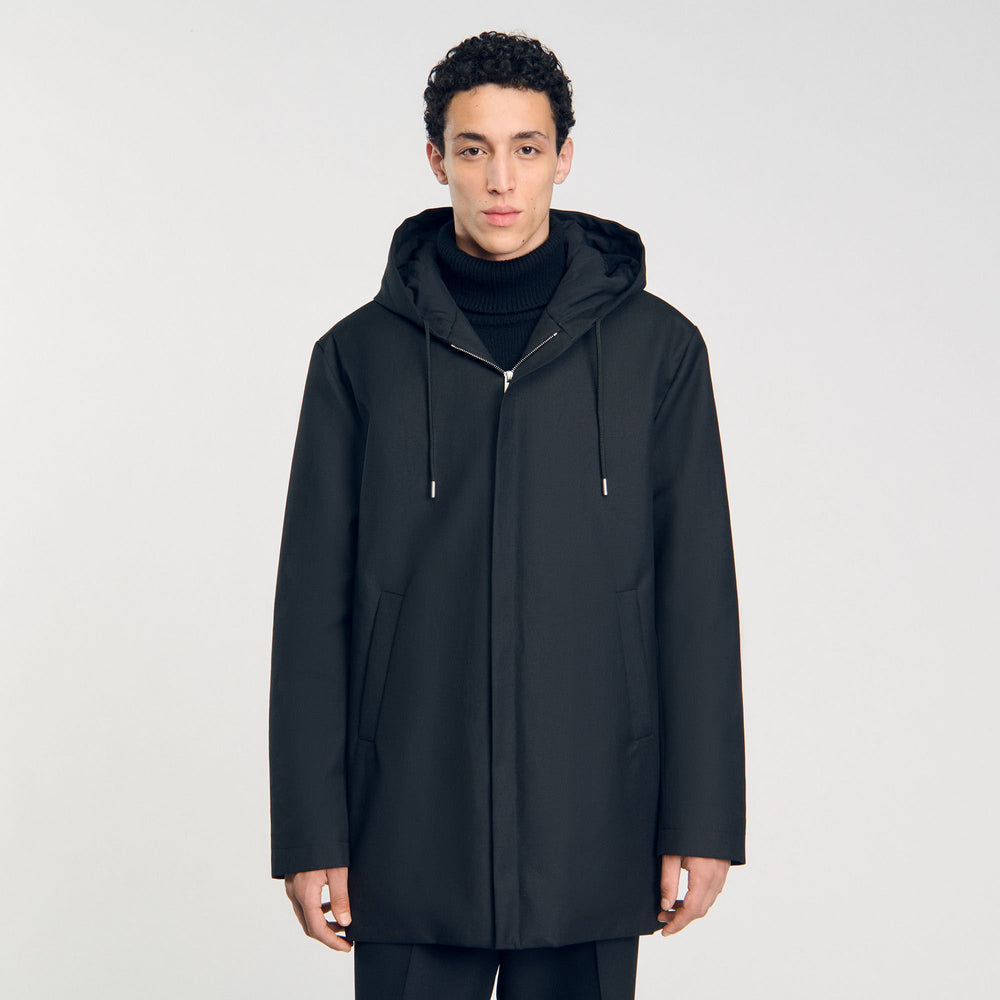 Hooded parka with zip Black Sandro Men