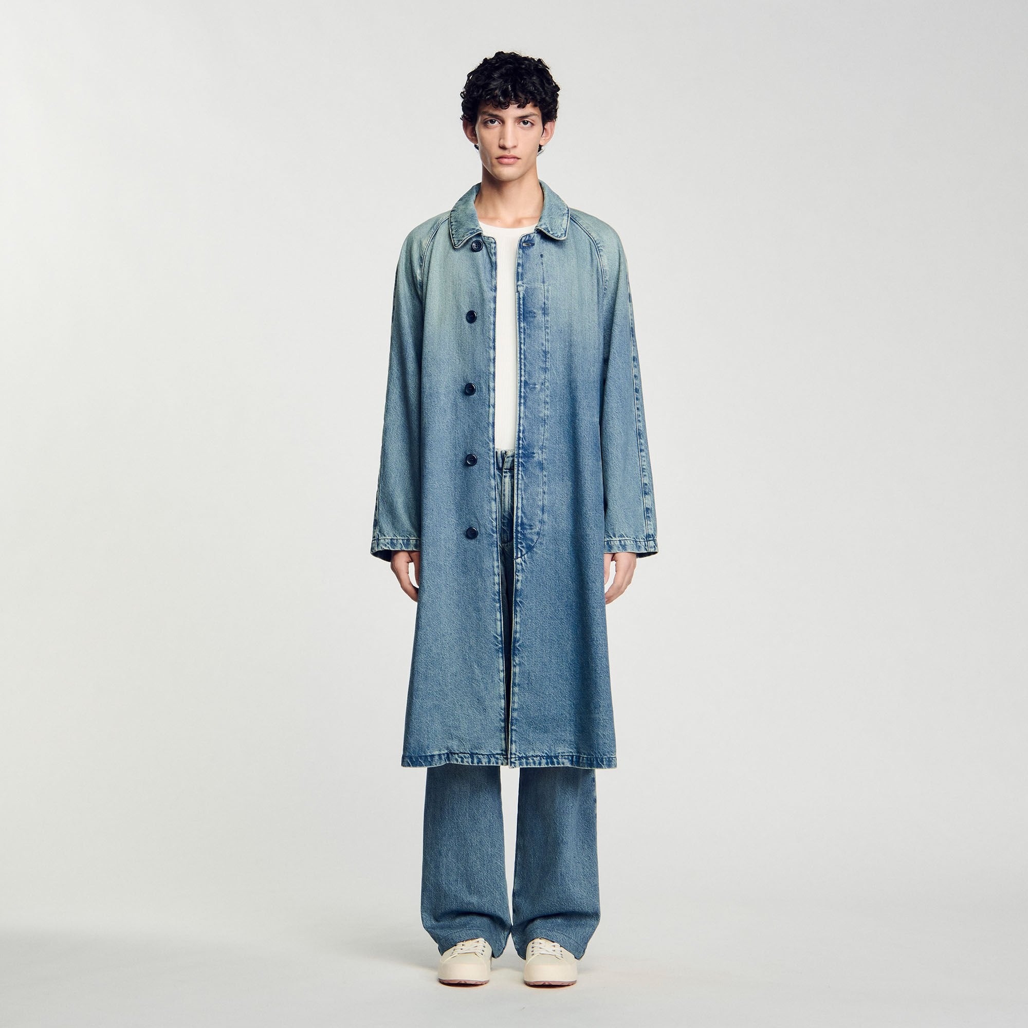 Long faded denim coat Blue Vintage - Denim Sandro Men