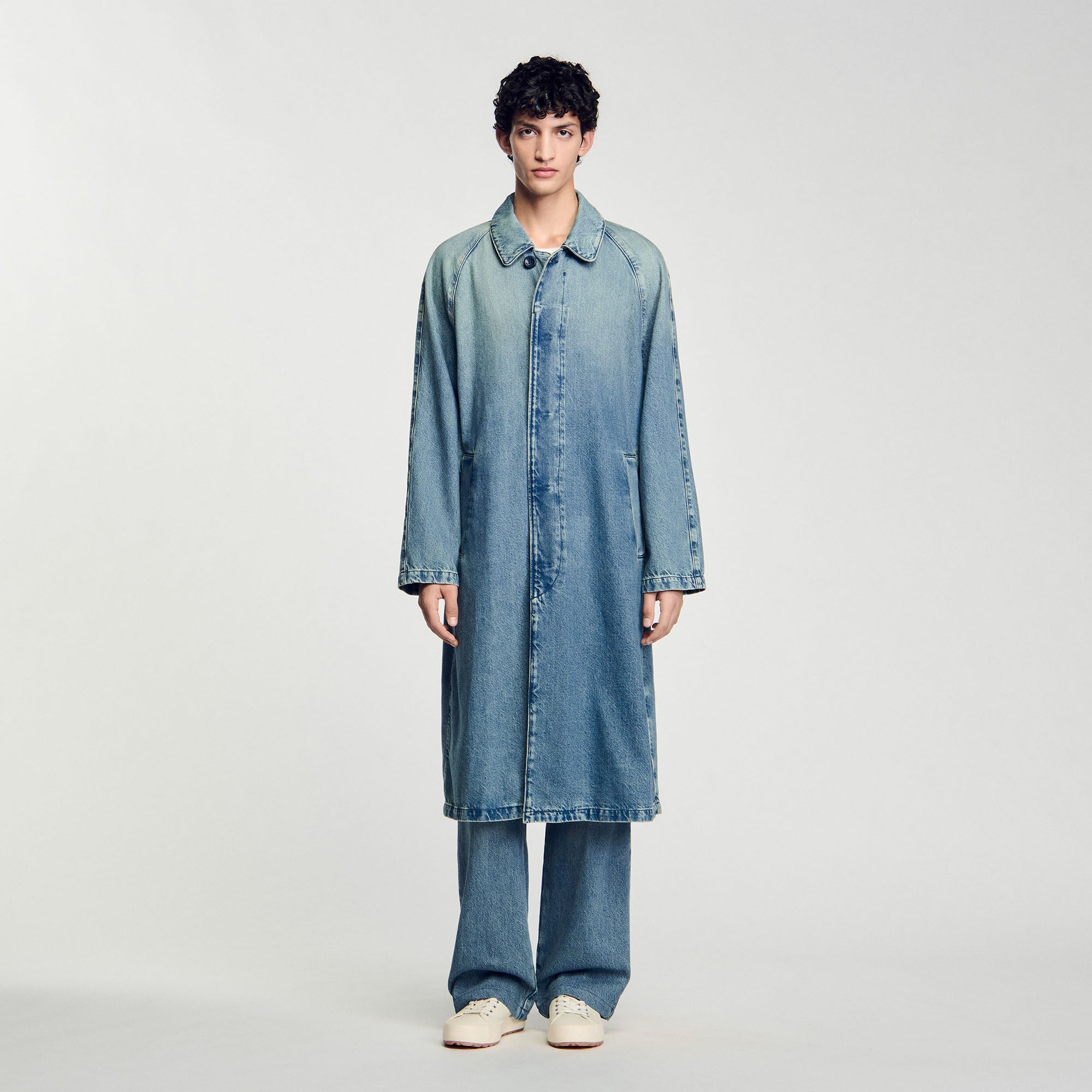 Long faded denim coat Blue Vintage - Denim Sandro Men