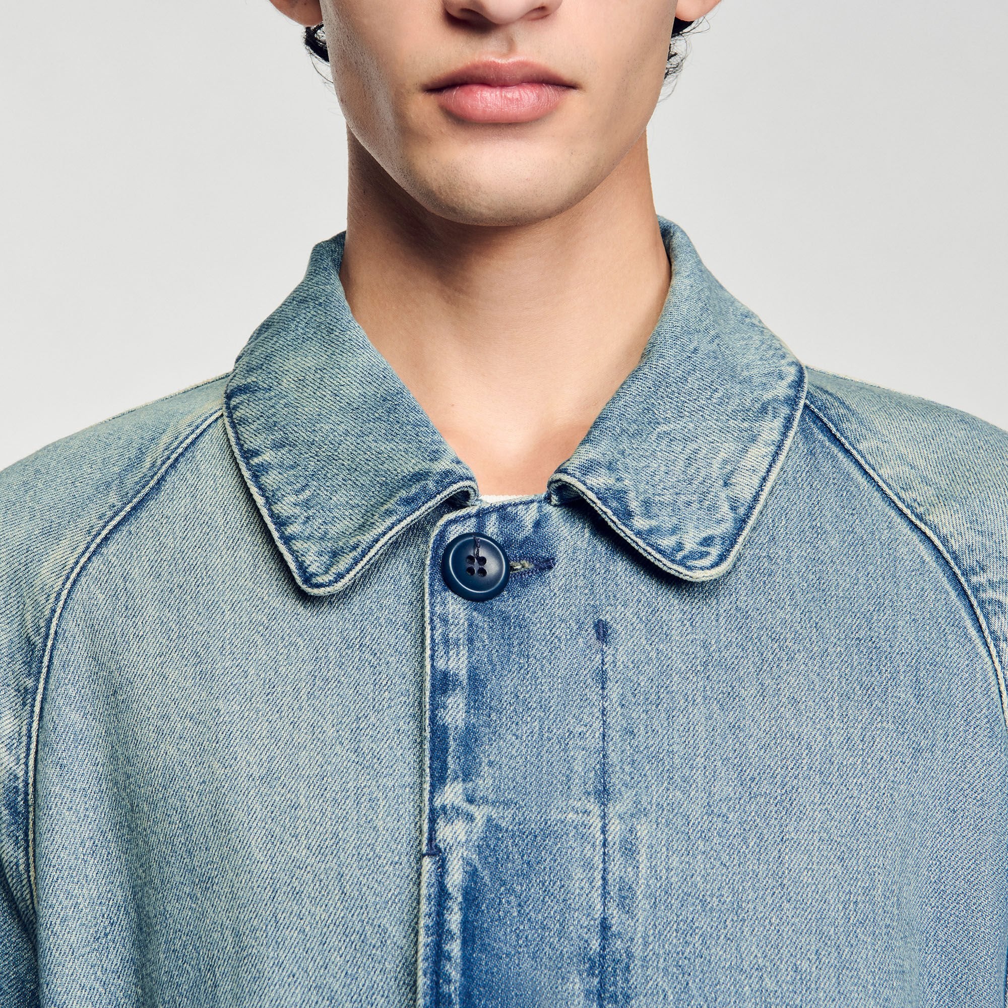 Long faded denim coat Blue Vintage - Denim Sandro Men