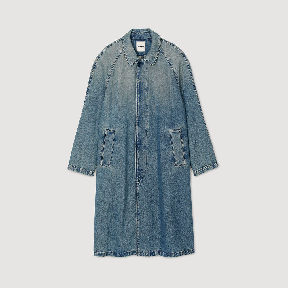 Long faded denim coat Blue Vintage - Denim Sandro Men