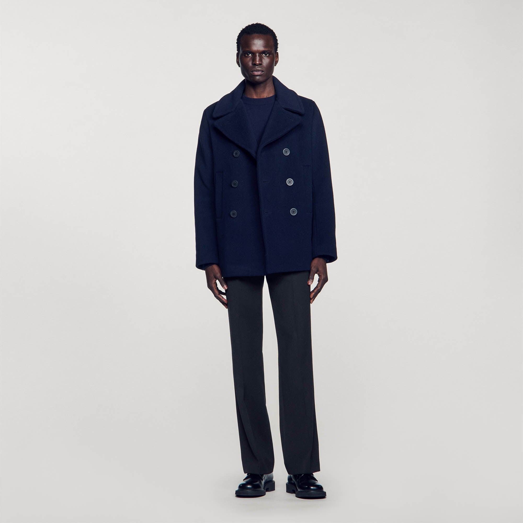 Straight-fit wool-blend coat Navy Blue Sandro Men