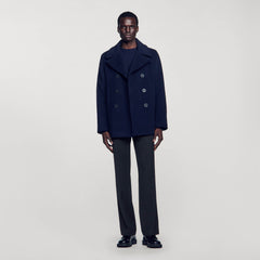 Straight-fit wool-blend coat Navy Blue Sandro Men