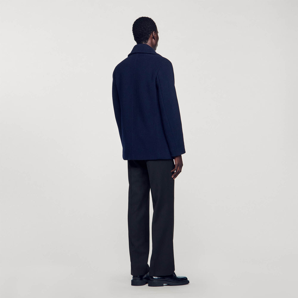 Straight-fit wool-blend coat Navy Blue Sandro Men