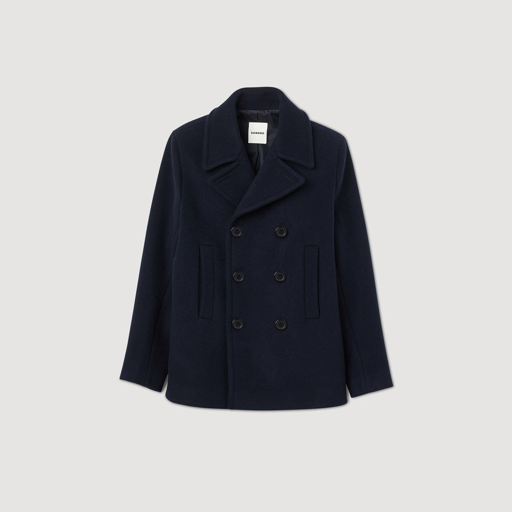 Straight-fit wool-blend coat Navy Blue Sandro Men