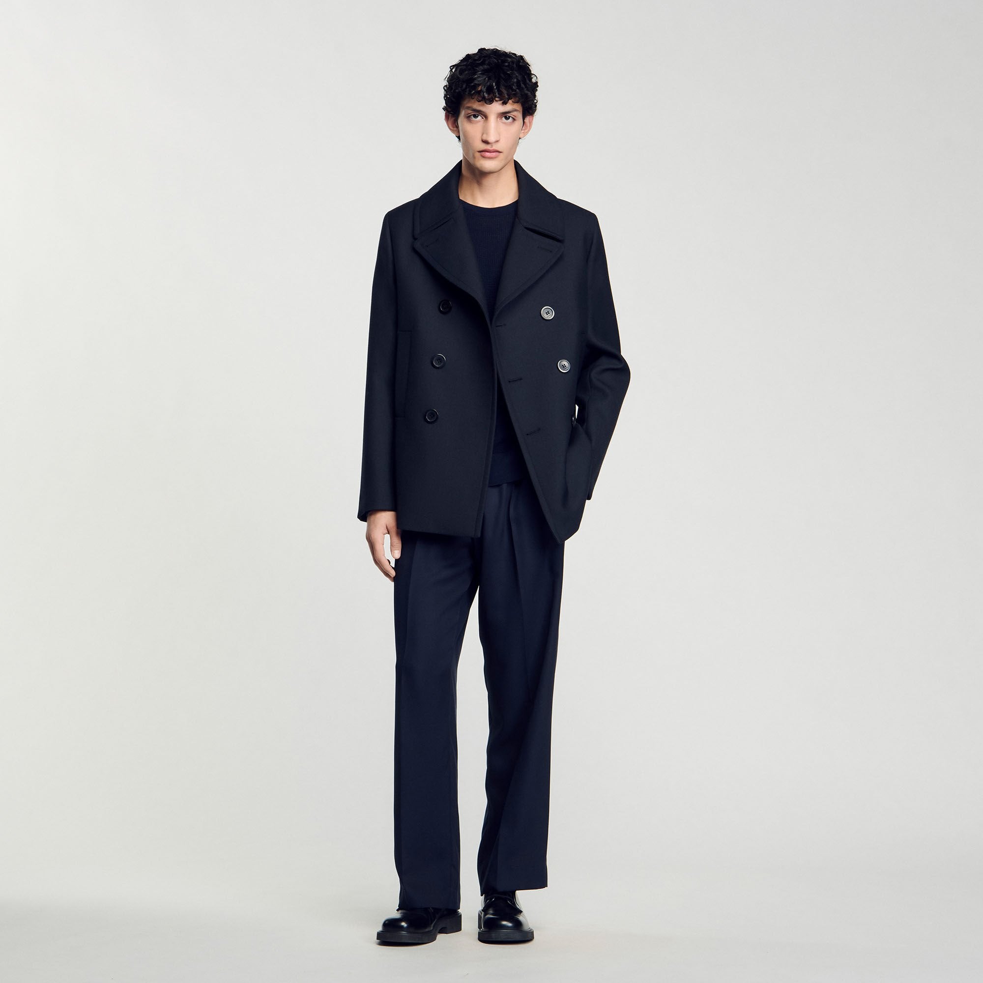 Wool blend peacoat Navy Blue Sandro Men