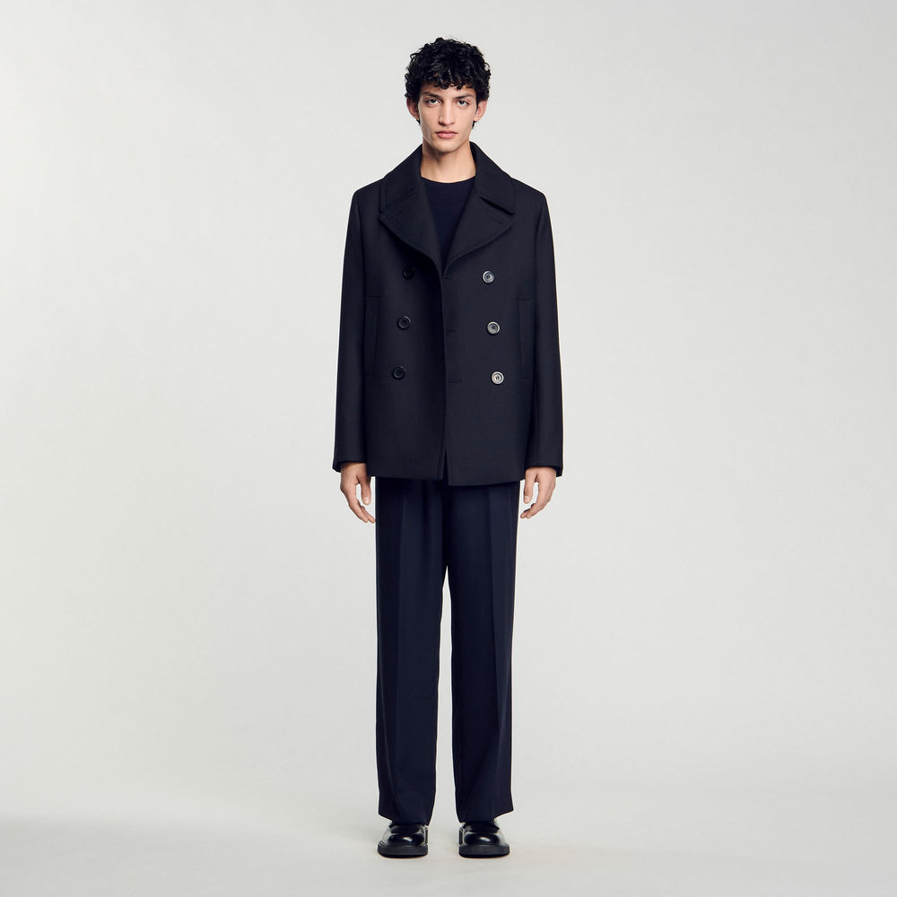 Wool blend peacoat Navy Blue Sandro Men