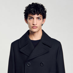 Wool blend peacoat Navy Blue Sandro Men