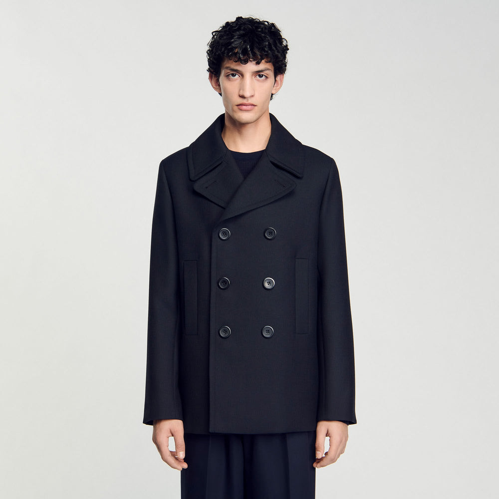 Wool blend peacoat Navy Blue Sandro Men