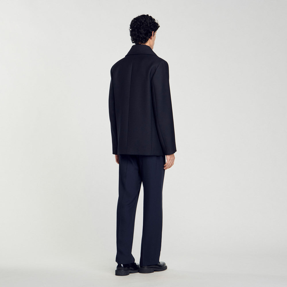 Wool blend peacoat Navy Blue Sandro Men