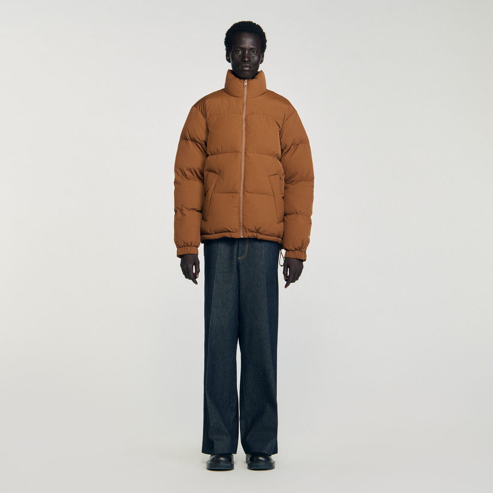 Hooded puffer with high collar Cognac Sandro Men