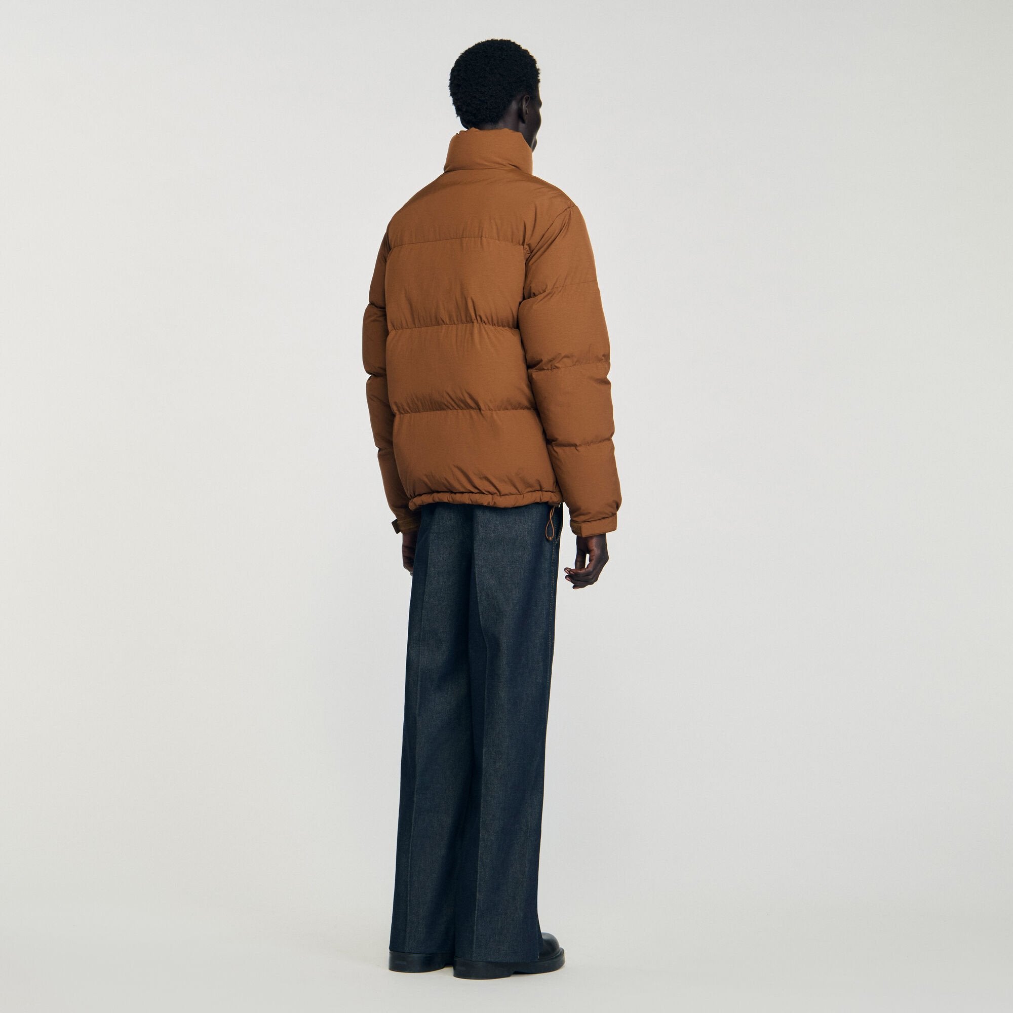 Hooded puffer with high collar Cognac Sandro Men