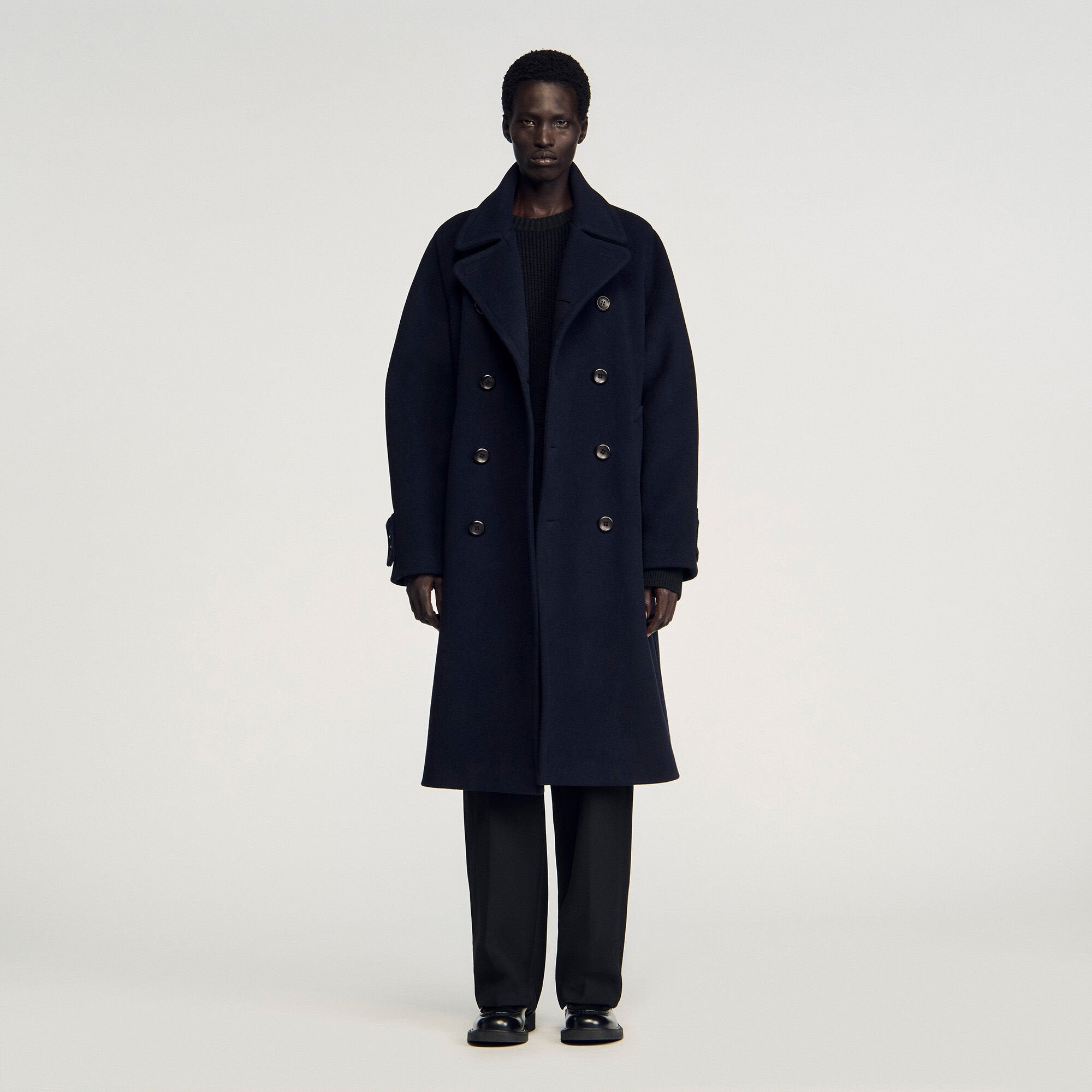 Double-breasted wool coat Navy Blue Sandro Men