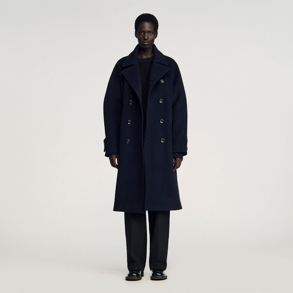 Double-breasted wool coat Navy Blue Sandro Men