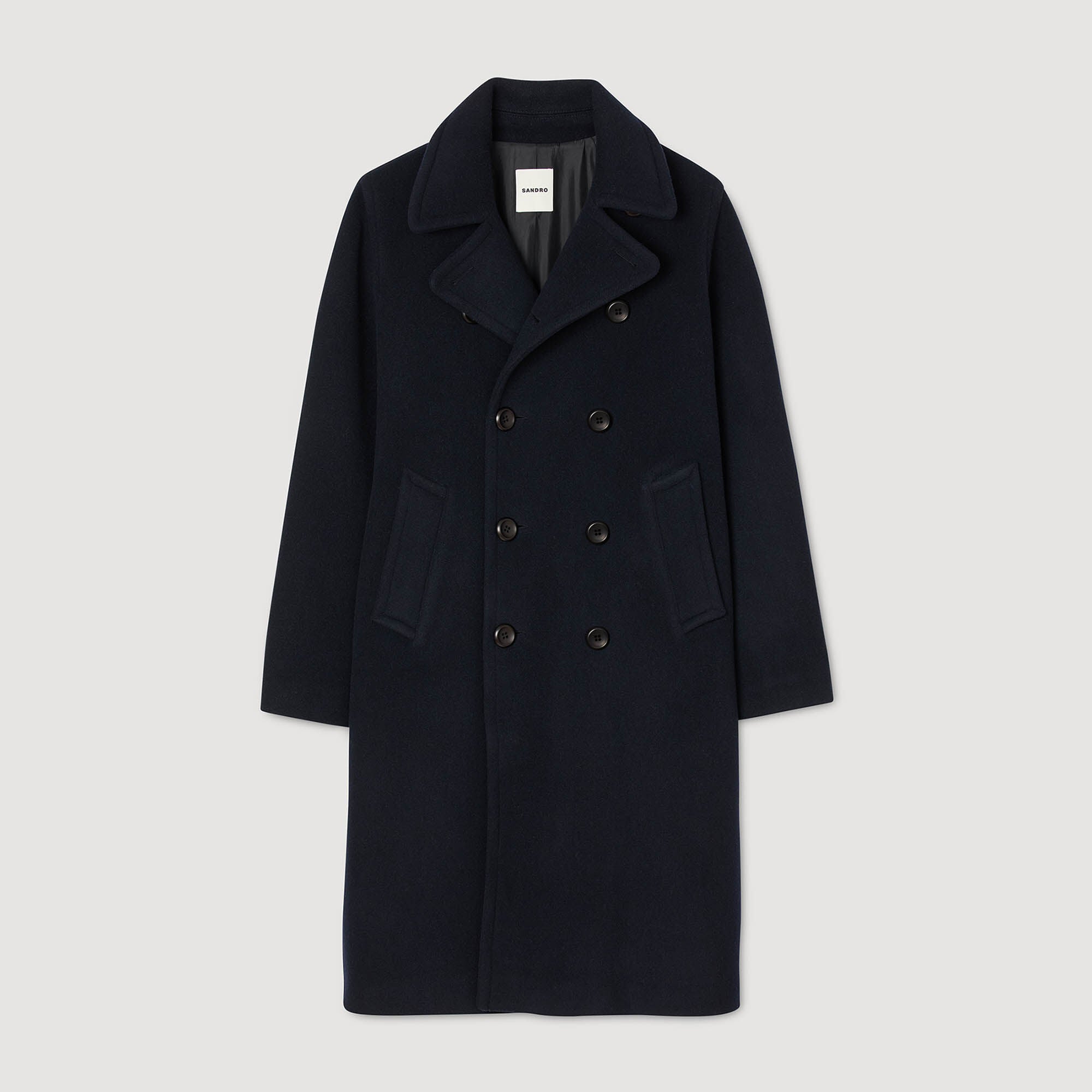 Double-breasted wool coat Navy Blue Sandro Men