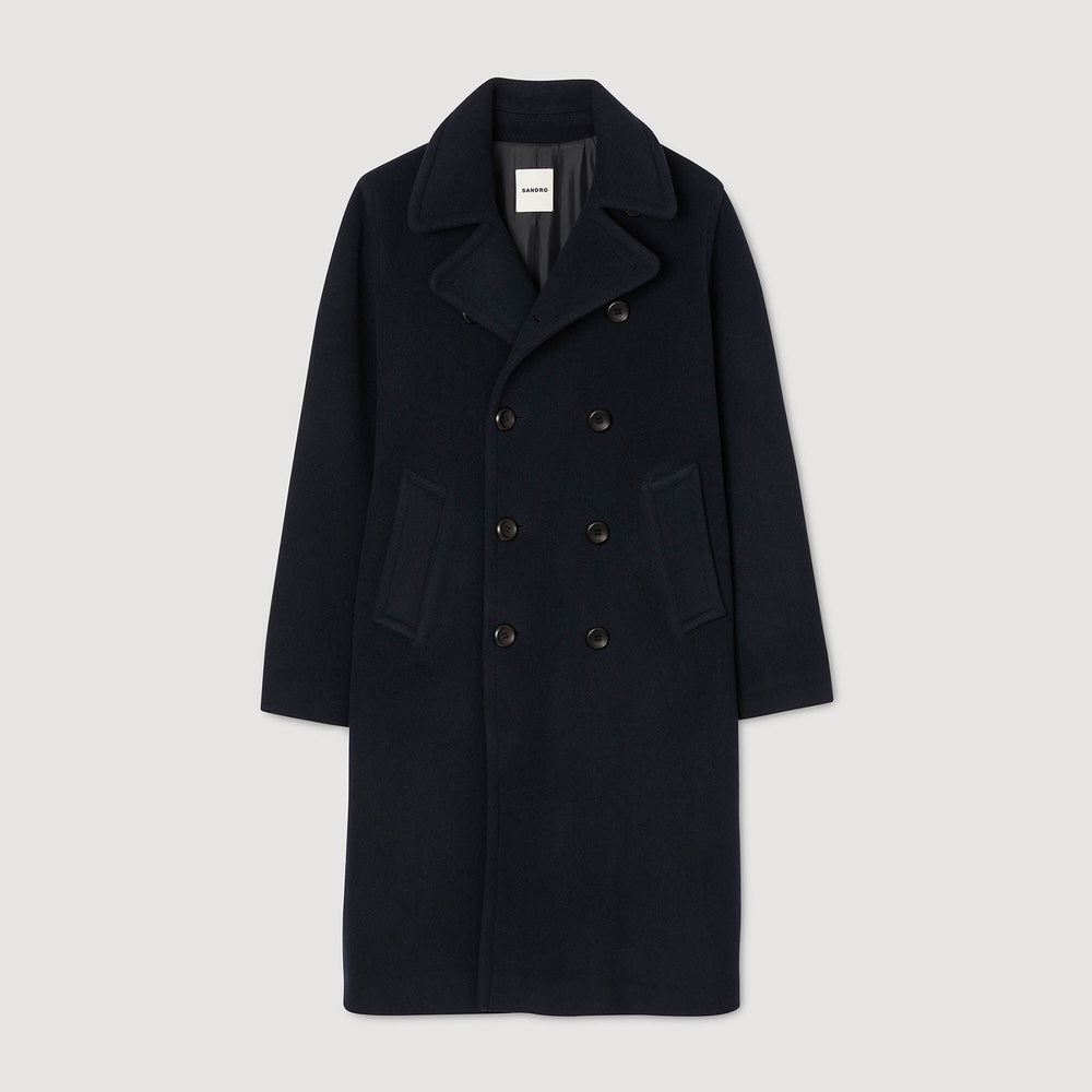 Double-breasted wool coat Navy Blue Sandro Men