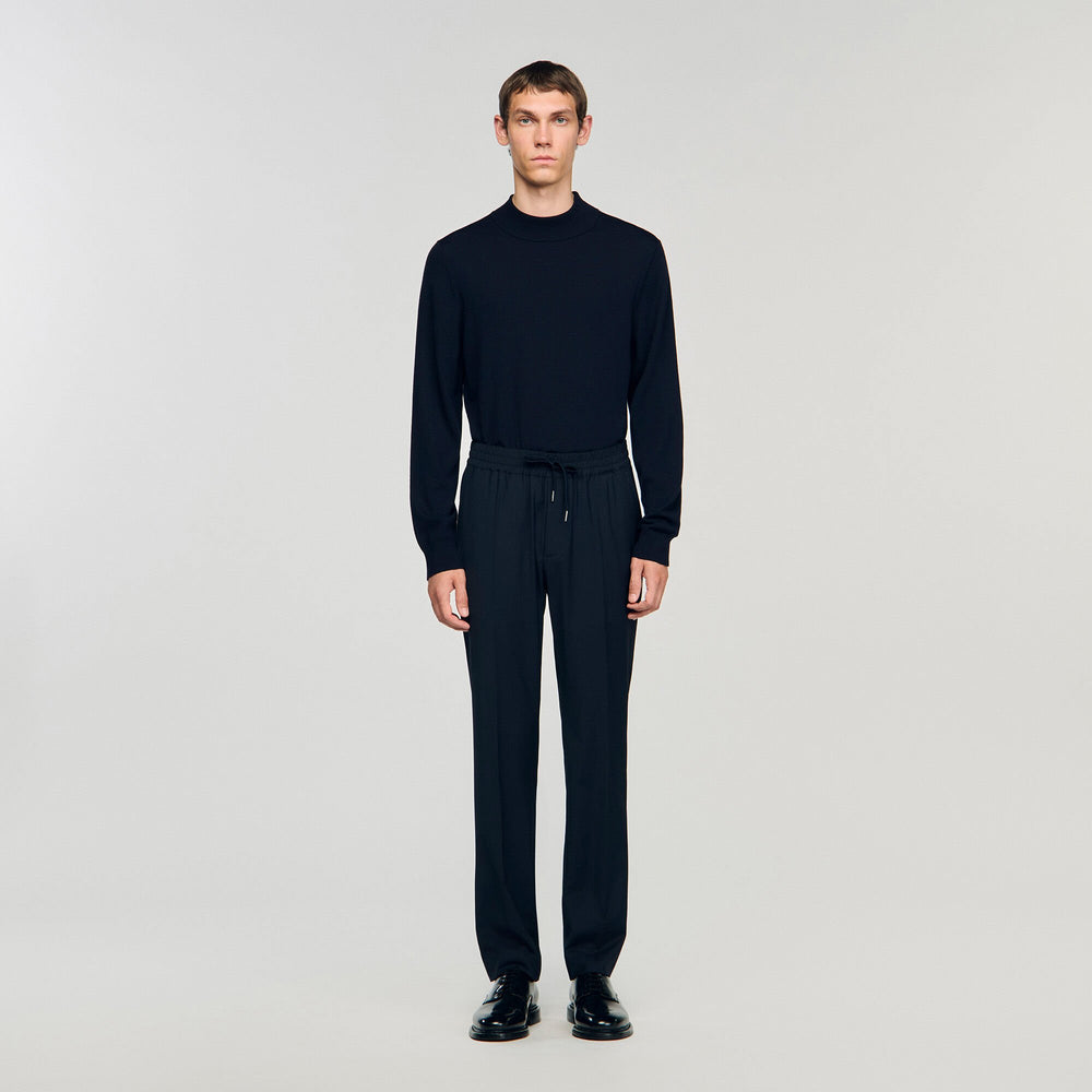Elasticated straight-leg trousers Navy Blue Sandro Men