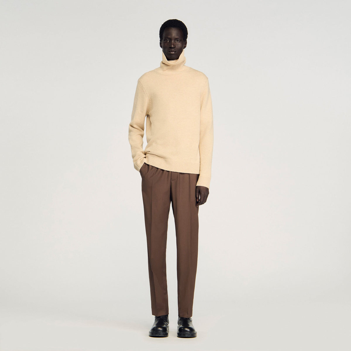 Elasticated straight-leg pants Tobacco Brown Sandro Men