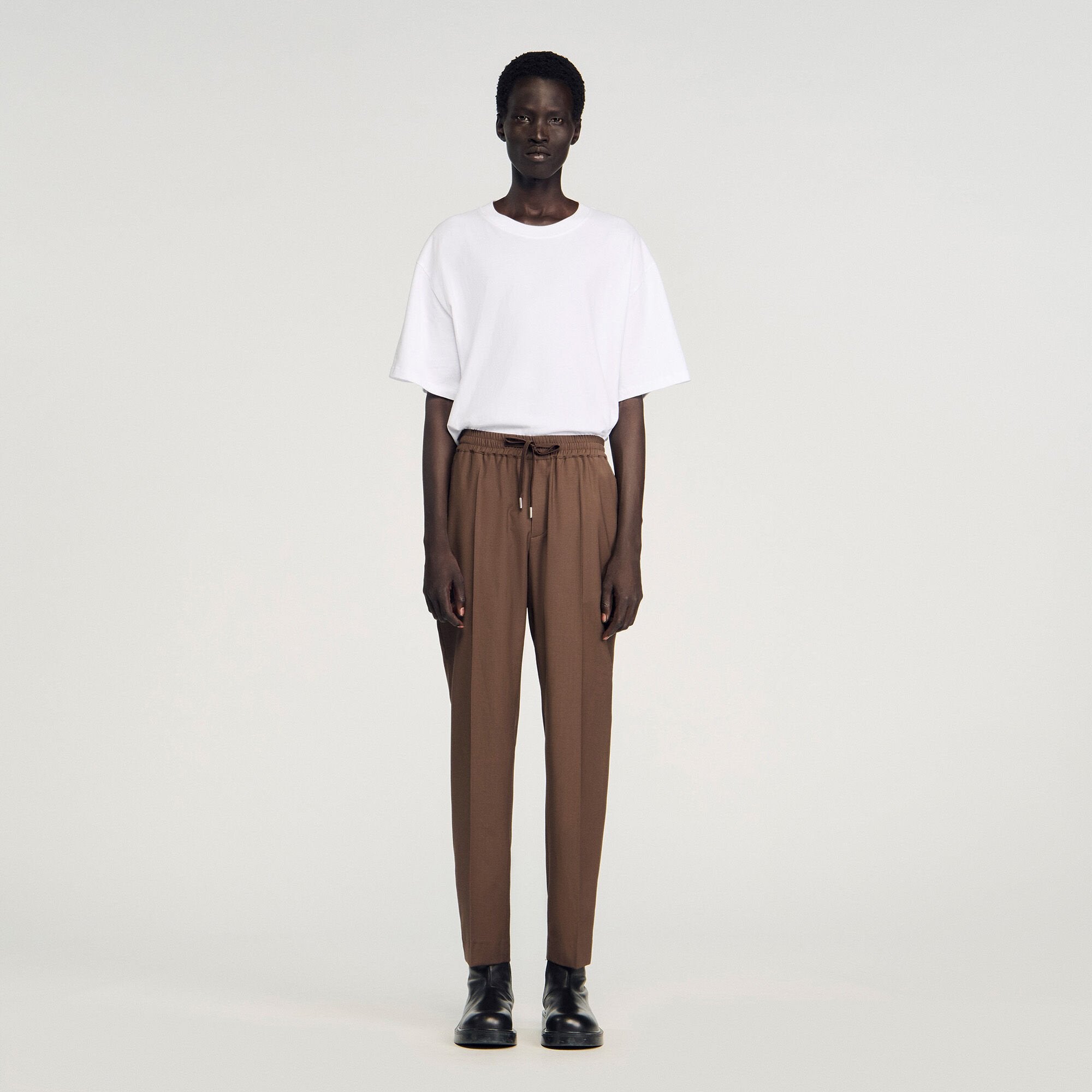 Elasticated straight-leg pants Tobacco Brown Sandro Men