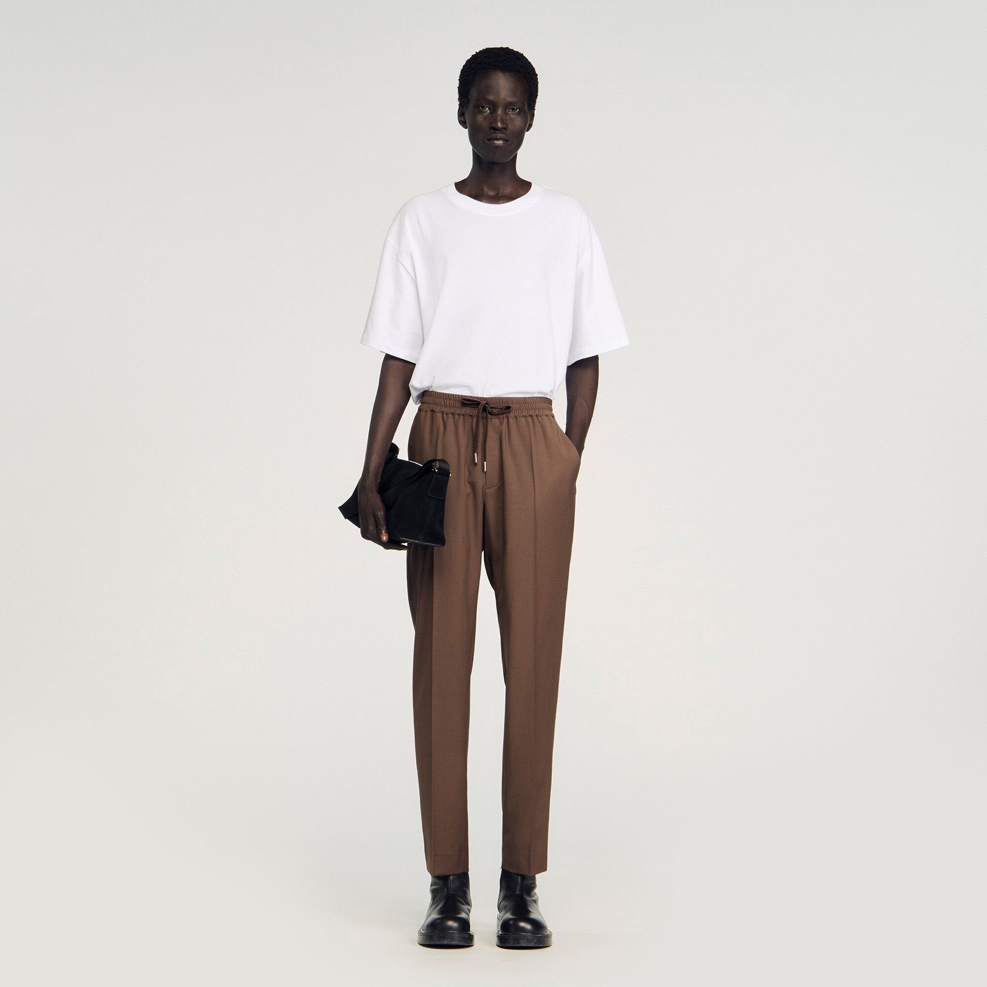 Elasticated straight-leg pants Tobacco Brown Sandro Men