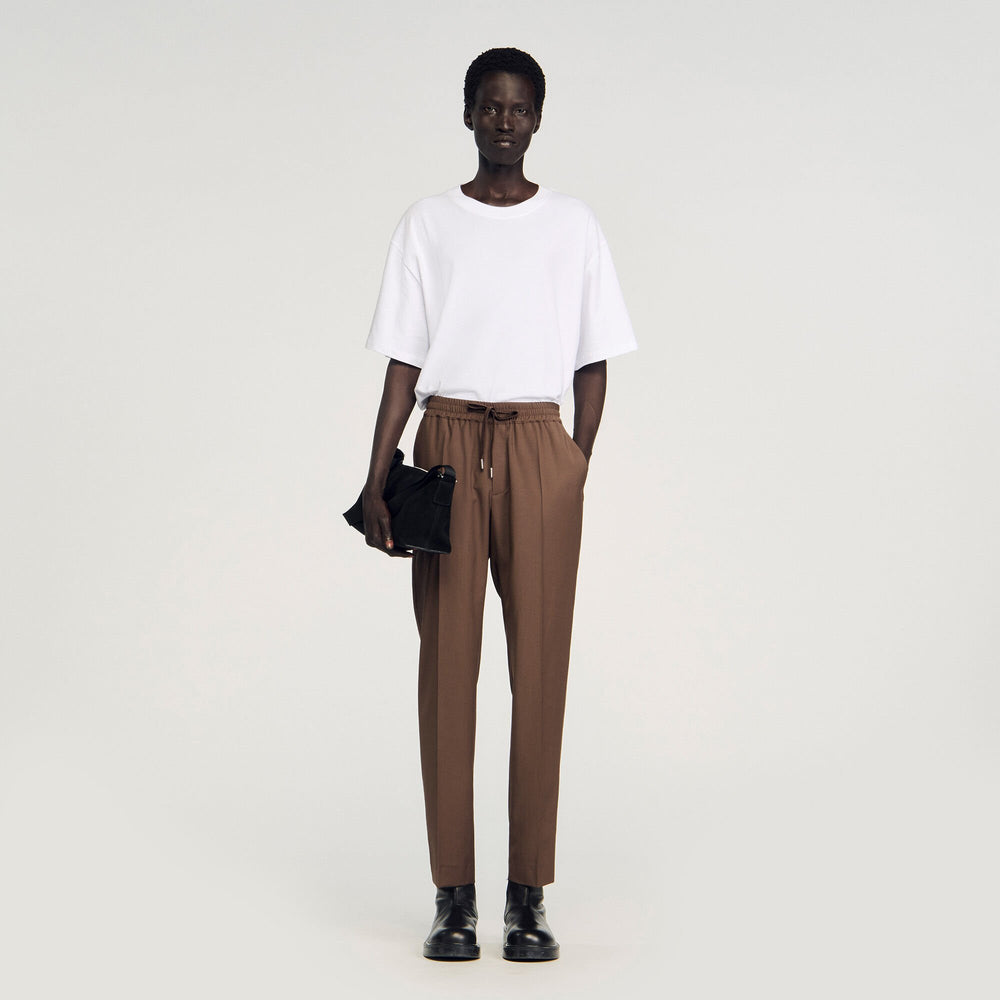 Elasticated straight-leg pants Tobacco Brown Sandro Men