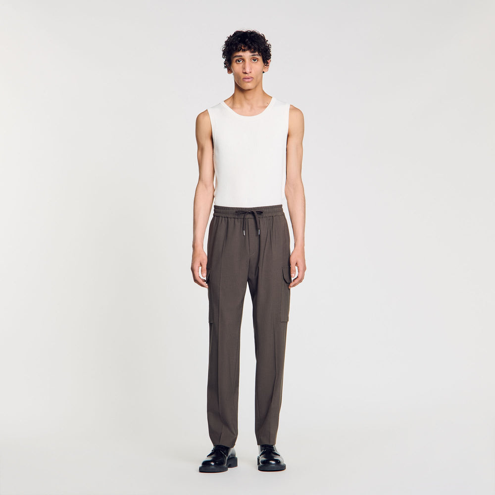 Elasticated cargo trousers Dark Kaki. Sandro Men