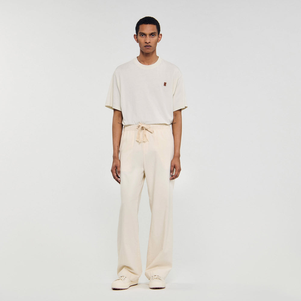 Wide-leg elasticated cotton trousers Butter Cream Sandro Men