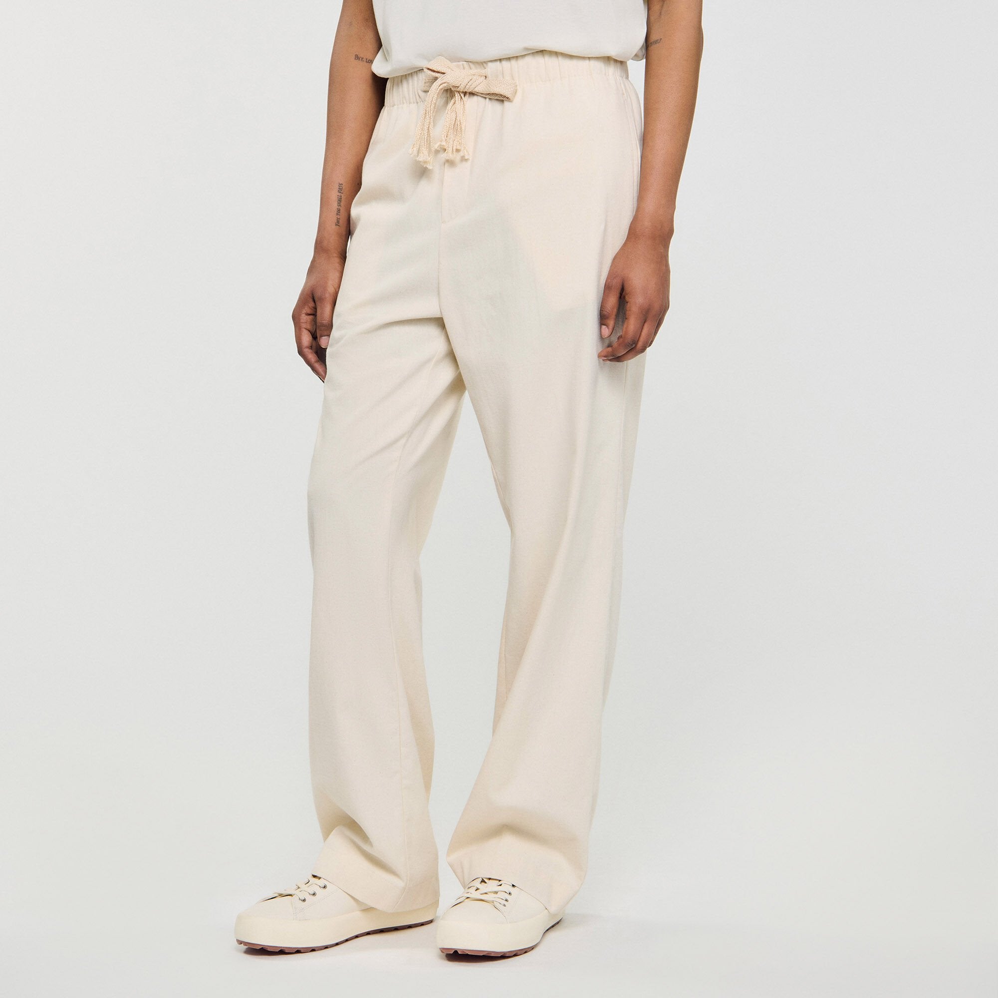 Wide-leg elasticated cotton trousers Butter Cream Sandro Men