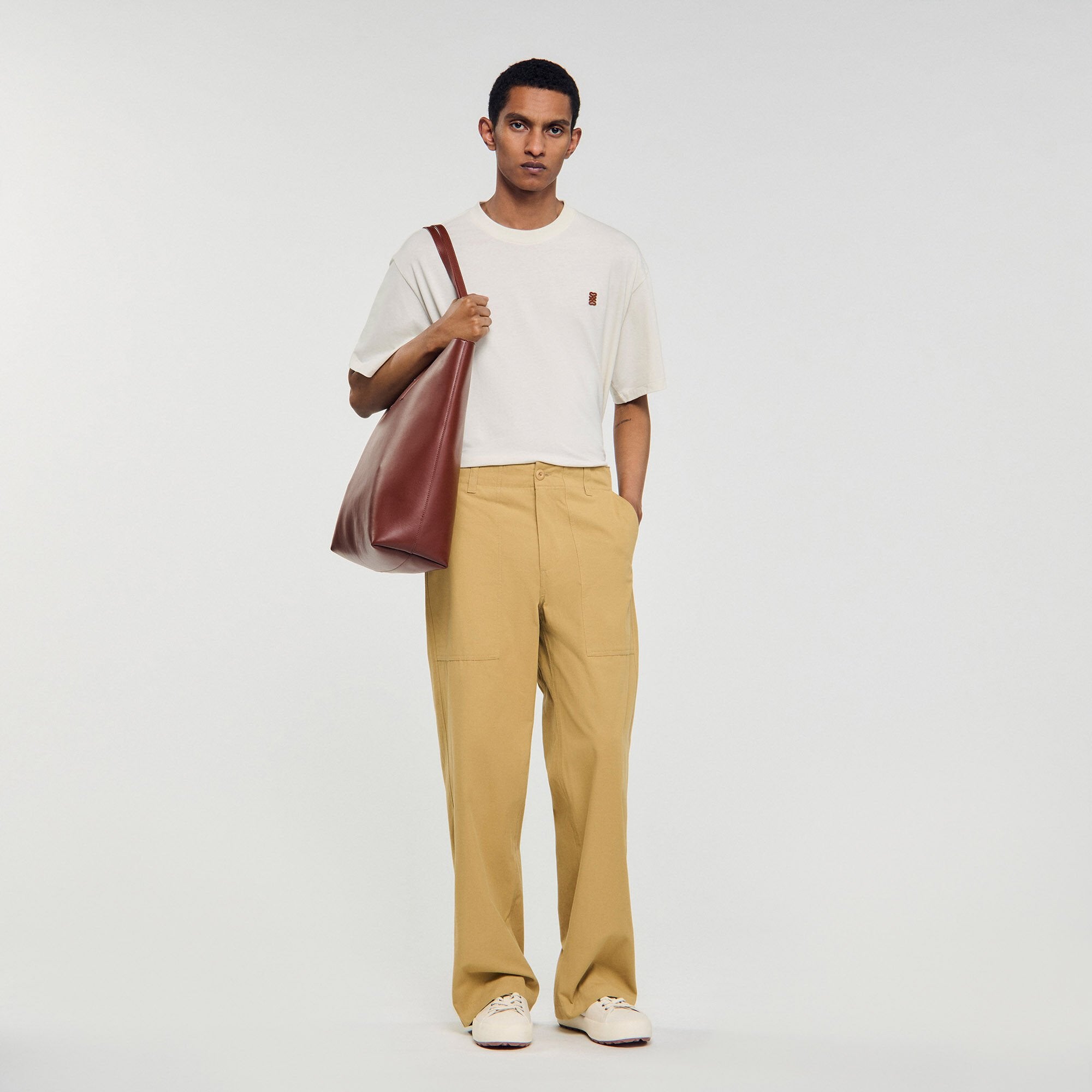 Wide-leg cotton trousers Ocher Yellow Sandro Men