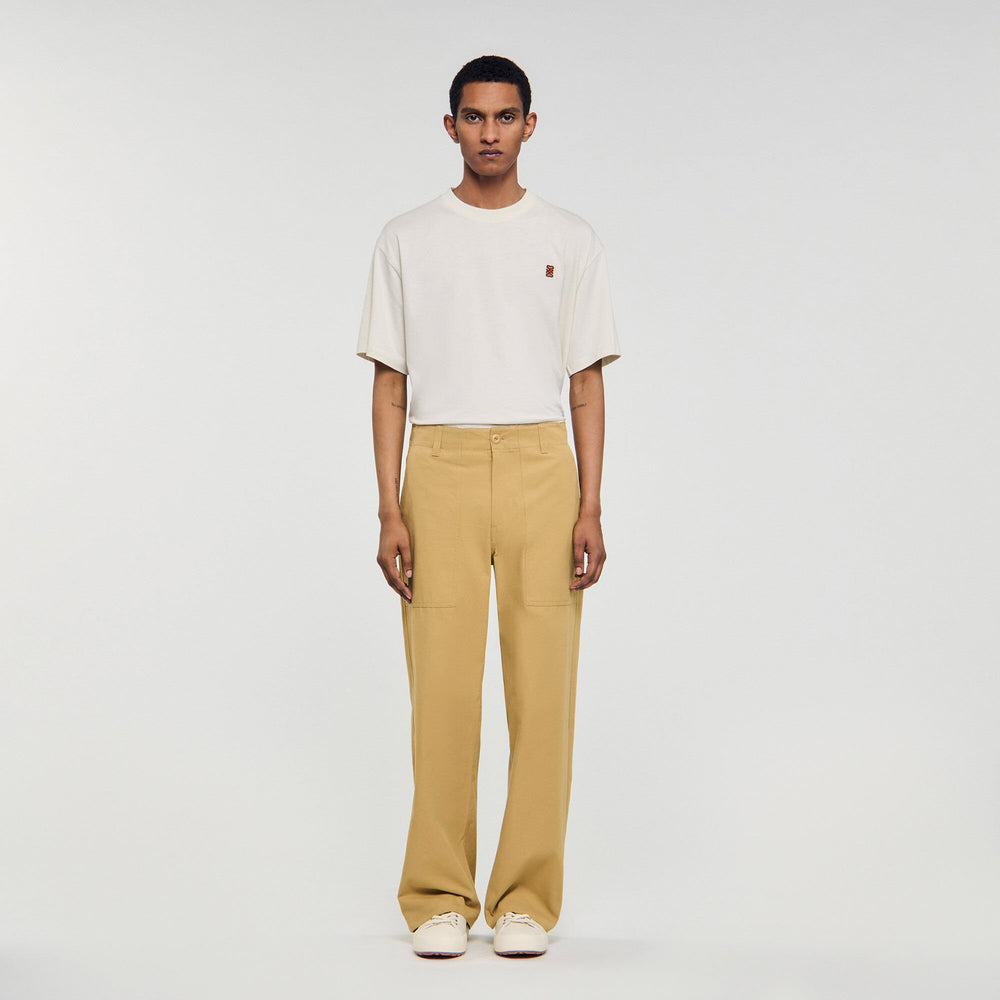 Wide-leg cotton trousers Ocher Yellow Sandro Men