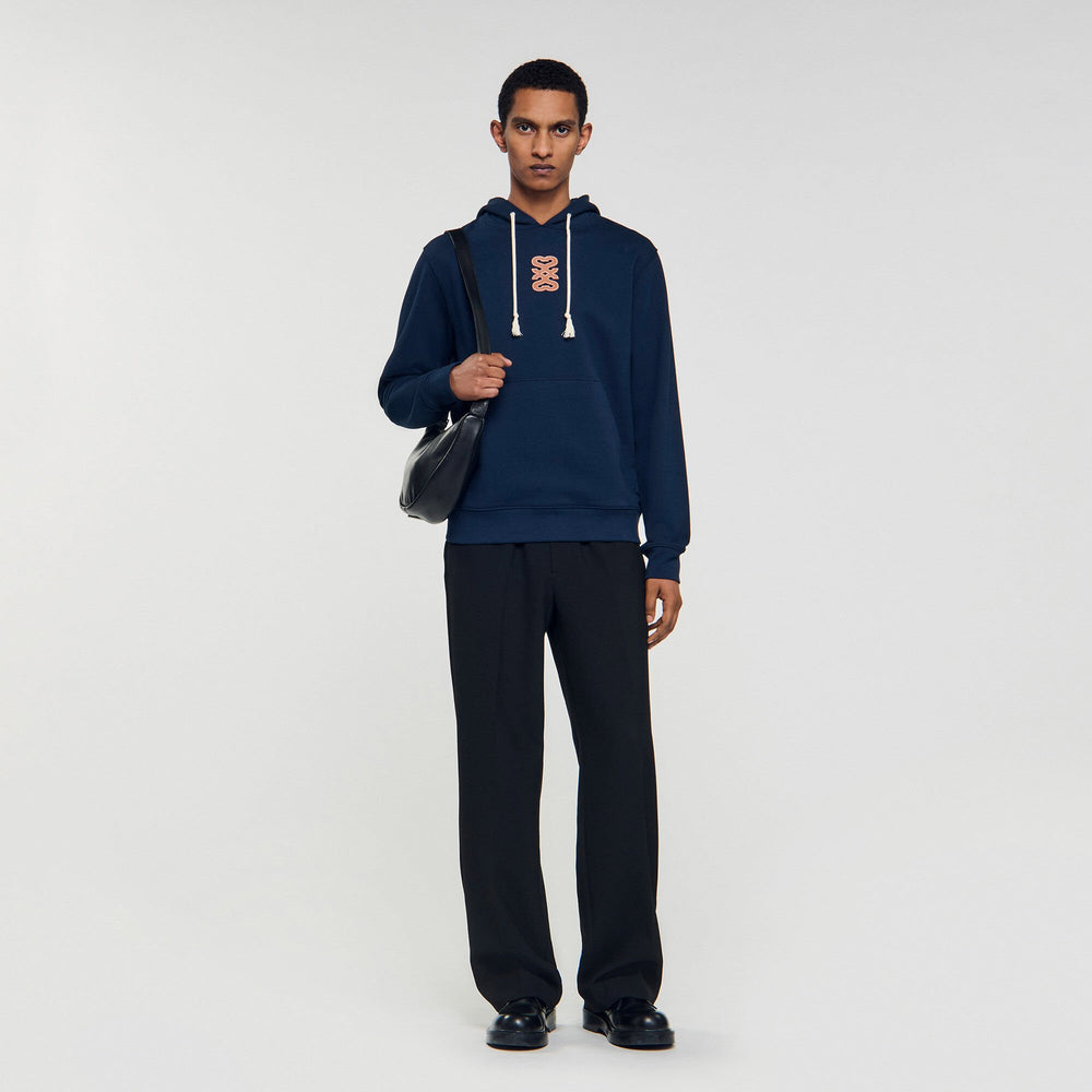 Leather patch sweatshirt Navy Blue Sandro Men