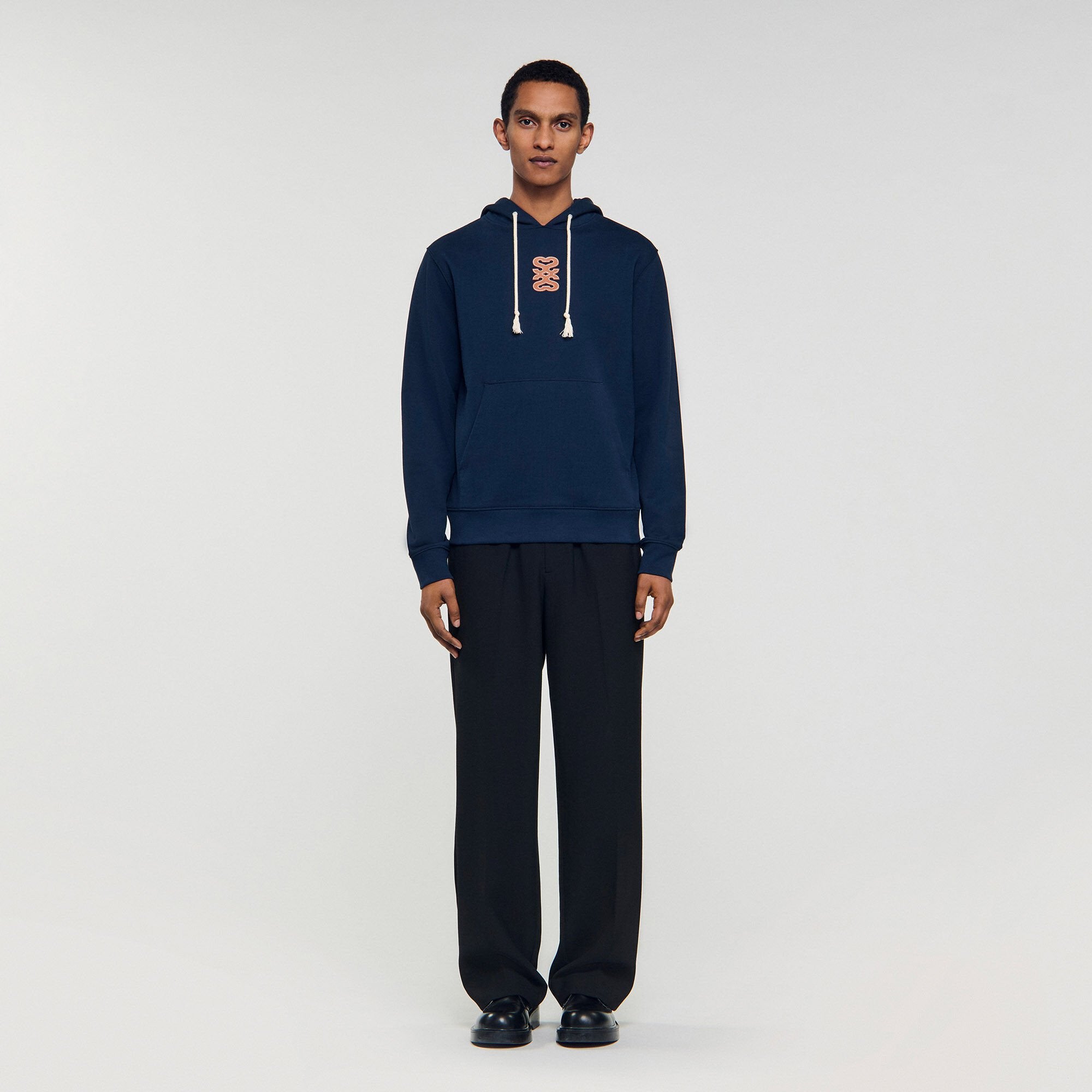 Leather patch sweatshirt Navy Blue Sandro Men