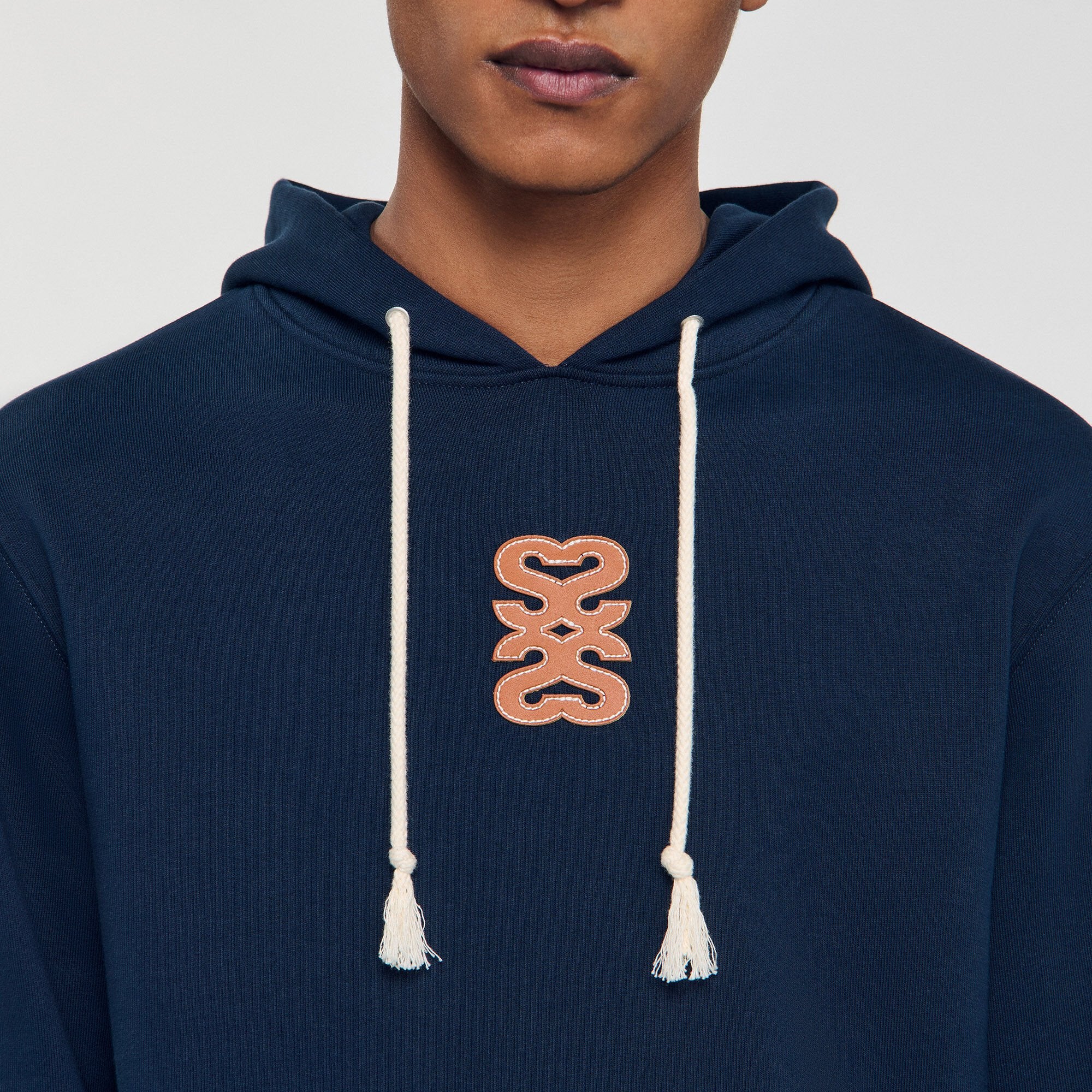 Leather patch sweatshirt Navy Blue Sandro Men