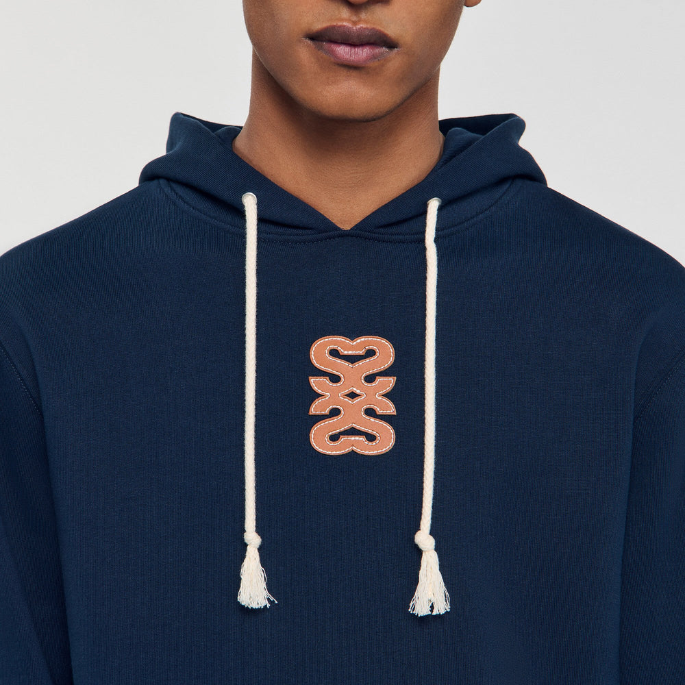 Leather patch sweatshirt Navy Blue Sandro Men
