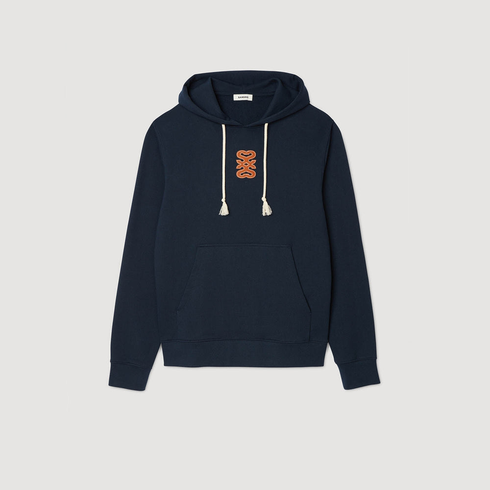 Leather patch sweatshirt Navy Blue Sandro Men