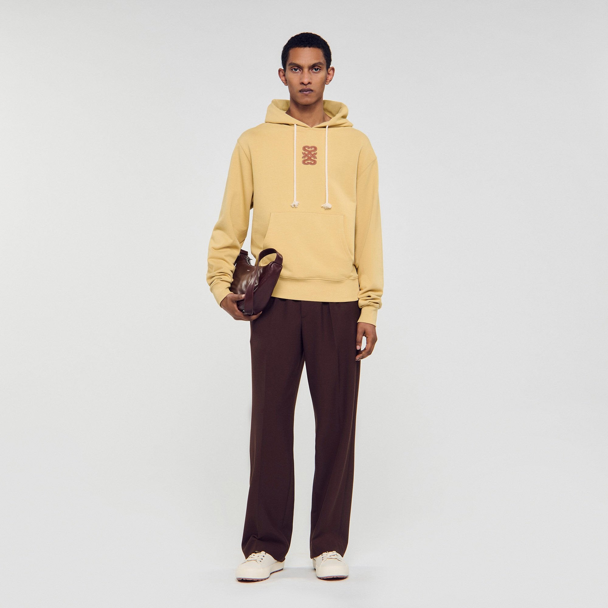 Leather patch sweatshirt Ocher Yellow Sandro Men