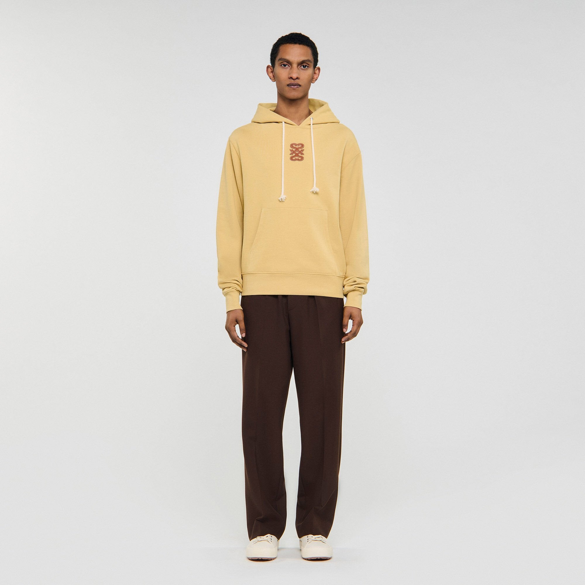 Leather patch sweatshirt Ocher Yellow Sandro Men